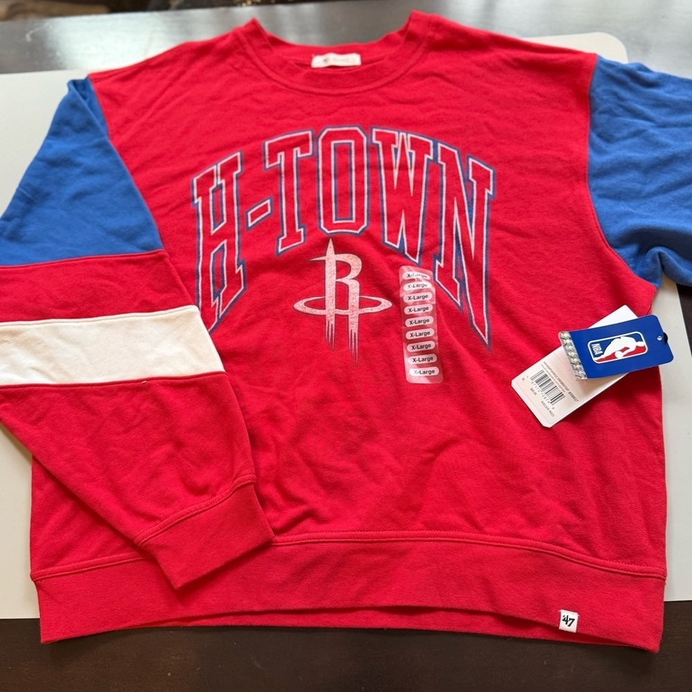 47 Brand Houston Rockets H-Town Colorblock Sweatshirt Women’s XL Red Blue - Picture 2 of 9